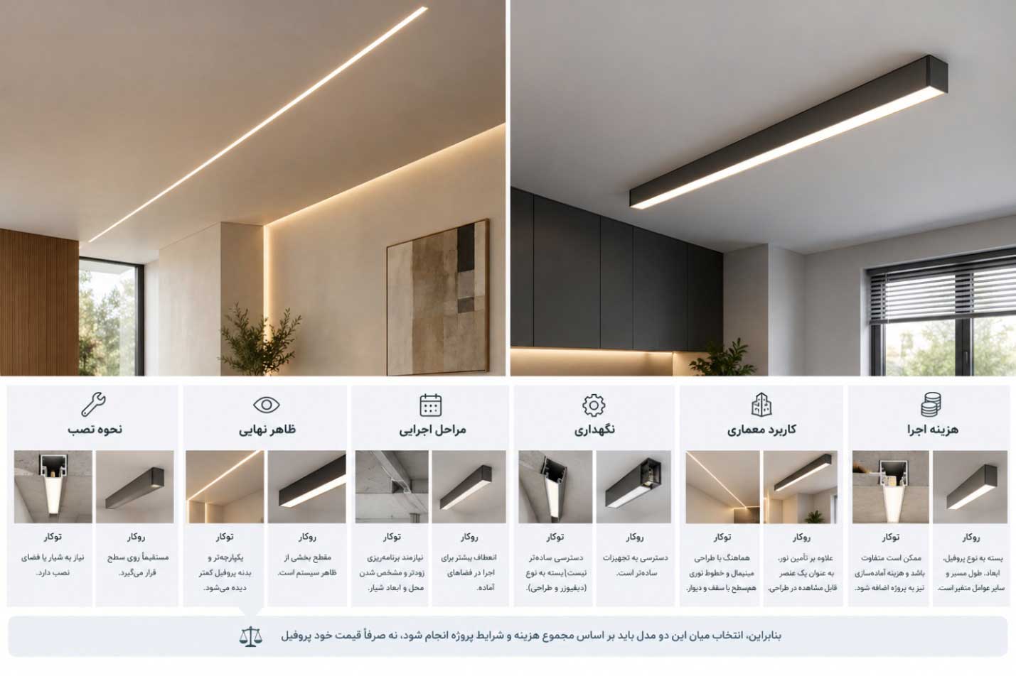 پروفیل لاین نوری توکار یا روکار؟